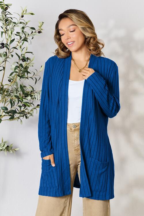 Basic Bae Ribbed Open Front Cardigan with Pockets • More Colors