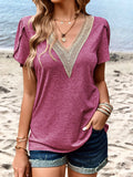 Contrast V-Neck Petal Sleeve Top • More Colors