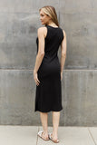 Ribbed Knit Sleeveless Midi Dress in Black