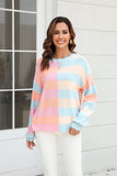 Round Neck Long Sleeve Color Block Dropped Shoulder Pullover Sweater • More Colors