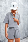 Half Zip Cropped Hooded T-Shirt and Shorts Set • More Colors