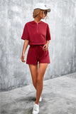 Half Zip Cropped Hooded T-Shirt and Shorts Set • More Colors