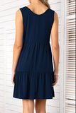 Decorative Button Scoop Neck Sleeveless Tiered Dress • More Colors