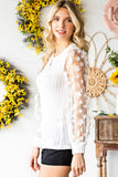Textured Applique Long Sleeve Blouse • More Colors