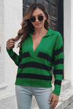 Deep V Striped Johnny Collar Sweater • More Colors