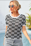 Checkered Short Sleeve Knit Top • More Colors