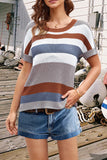 Striped Round Neck Short Sleeve Knit Top • More Colors