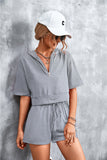 Half Zip Cropped Hooded T-Shirt and Shorts Set • More Colors