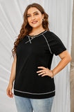 Curvy Contrast Stitching Crewneck Tee • More Colors