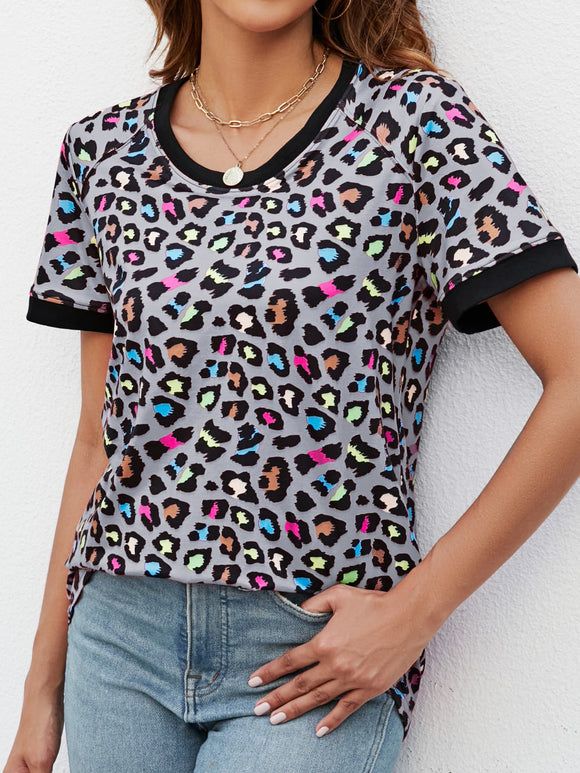 Leopard Round Neck Short Sleeve Tee Shirt • More Colors