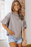 Puff Sleeve Curved Hem Blouse • More Colors