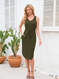 Drawstring V-Neck Wide Strap Dress • More Colors