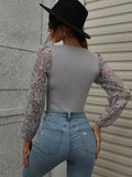 Lace Sleeve Round Neck Ribbed Top • More Colors