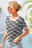 Checkered Short Sleeve Knit Top • More Colors