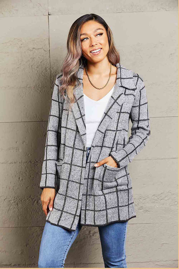Printed Open Front Lapel Collar Cardigan with Pockets • More Colors