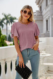 Eyelet Flutter Sleeve Round Neck Top • More Colors