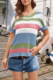 Striped Round Neck Short Sleeve Knit Top • More Colors