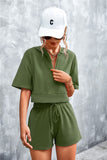 Half Zip Cropped Hooded T-Shirt and Shorts Set • More Colors