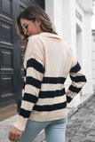 Deep V Striped Johnny Collar Sweater • More Colors