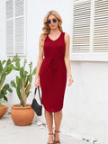 Drawstring V-Neck Wide Strap Dress • More Colors