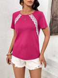 Lace Trim Contrast Waffle-Knit Top • More Colors