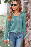 Ruched Square Neck Long Sleeve T-Shirt • More Colors