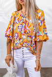 Floral Puff Sleeve Boat Neck Blouse