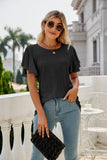 Eyelet Flutter Sleeve Round Neck Top • More Colors