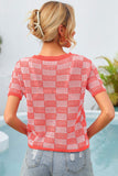 Checkered Short Sleeve Knit Top • More Colors