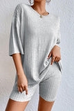 Round Neck Ribbed Top and Shorts Lounge Set • More Colors