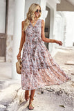 Floral Belted Surplice Sleeveless Tiered Dress • More Colors