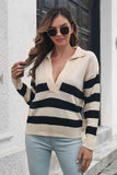 Deep V Striped Johnny Collar Sweater • More Colors