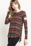 Wine Stripes Cut Out Sleeve Top