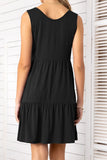 Decorative Button Scoop Neck Sleeveless Tiered Dress • More Colors