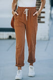 Drawstring Waist Corduroy Pants with Pockets