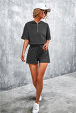 Half Zip Cropped Hooded T-Shirt and Shorts Set • More Colors