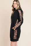 Drawstring Leopard Long Sleeve Hooded Dress