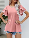 Pom-Pom Trim Flutter Sleeve Round Neck Tee • More Colors