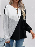 Color Block Zip-Up Lightweight Sweatshirt