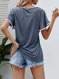 Pom-Pom Trim Flutter Sleeve Round Neck Tee • More Colors