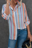 Striped Button-Up Curved Hem Shirt with Breast Pocket