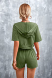 Half Zip Cropped Hooded T-Shirt and Shorts Set • More Colors