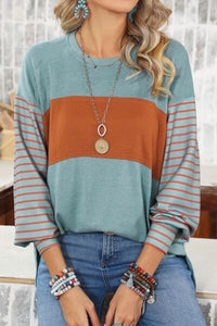 Striped Round Neck Lantern Sleeve Sweatshirt • More Colors