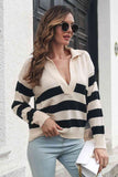 Deep V Striped Johnny Collar Sweater • More Colors