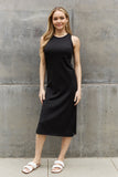Ribbed Knit Sleeveless Midi Dress in Black