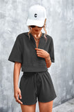 Half Zip Cropped Hooded T-Shirt and Shorts Set • More Colors