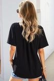 Buttoned Notched Neck Short Sleeve Top • More Colors