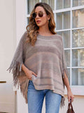 Striped Boat Neck Poncho with Fringe  • More Colors