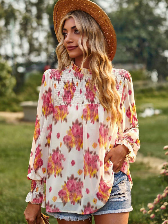 Floral Smocked Lantern Sleeve Blouse • More Colors