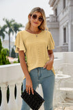 Eyelet Flutter Sleeve Round Neck Top • More Colors